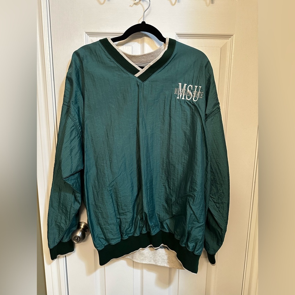 MSU Embroidered Green Pullover Windbreaker Jacket